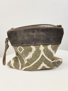 Myra Bag Olive Green and Brown Patterned Crossbody Wristlet